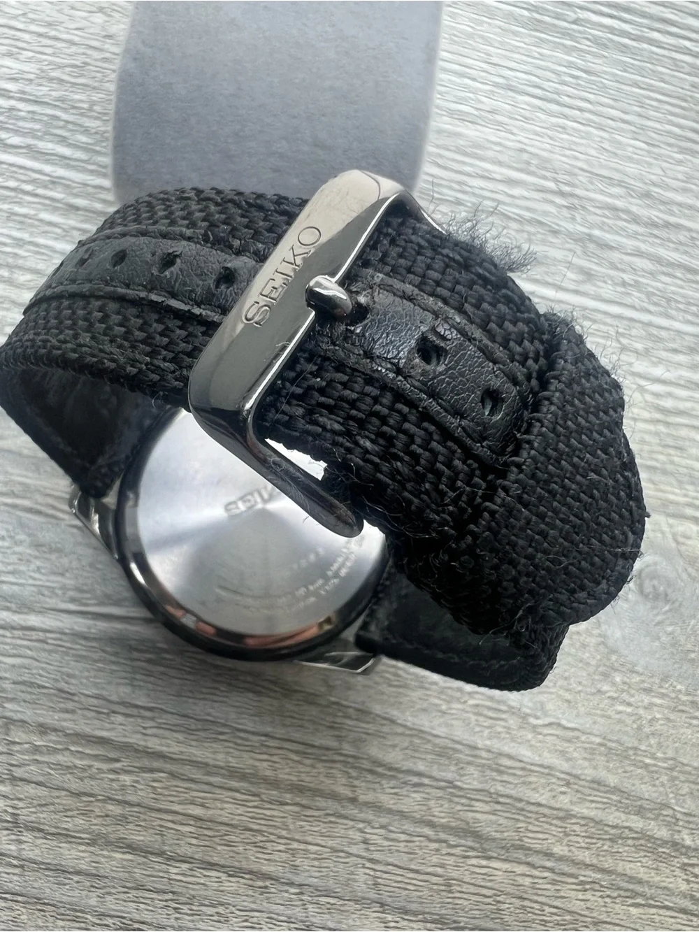 Seiko Black Dial Chronograph Watch with Orange Accents